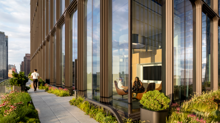 people on terrace at hudson yards office