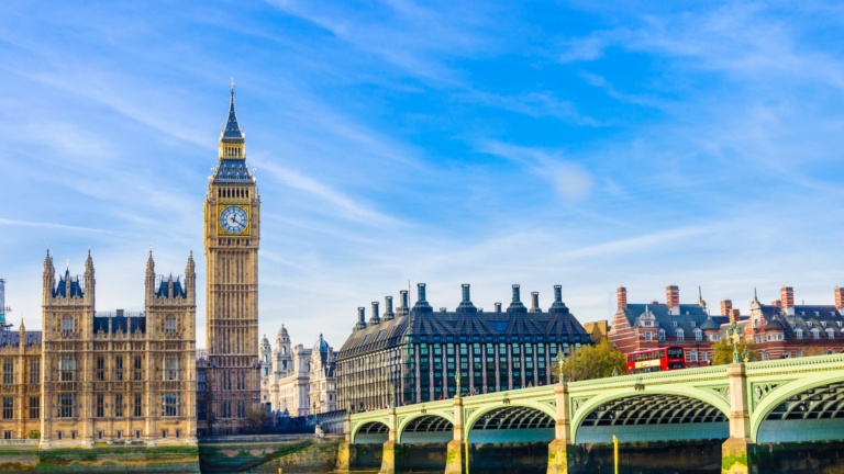 Westminster Bridge, Houses of Parliament and Thames river, UK