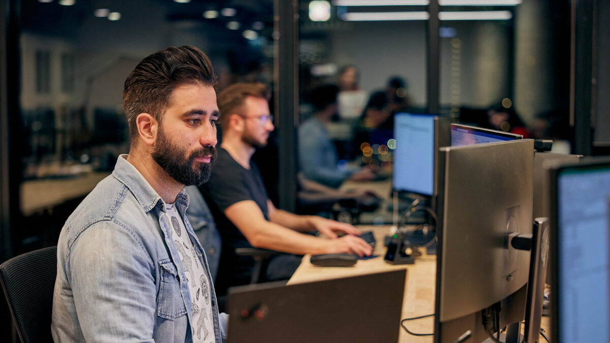two people working at desk
